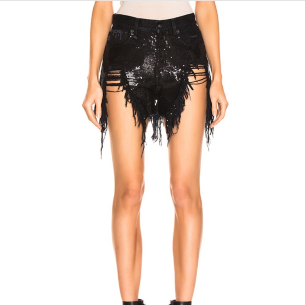 R13 Shredded Sequin Slouch Shorts